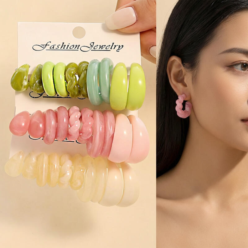10Pcs/5Pairs Acrylic Chunky Hoop Earrings Set, Multicolor Resin Open Hoop Earrings for Women, Fashion Statement Jewelry