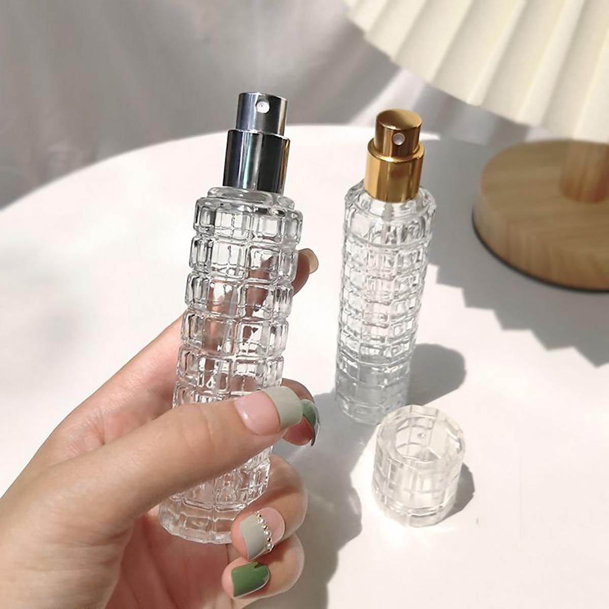 1Pc 5ML/30ML Pressed Gold & Silver Colour Fragrance Water Bottle Transparent Geometric Square Round Glass Large CapacityPortable