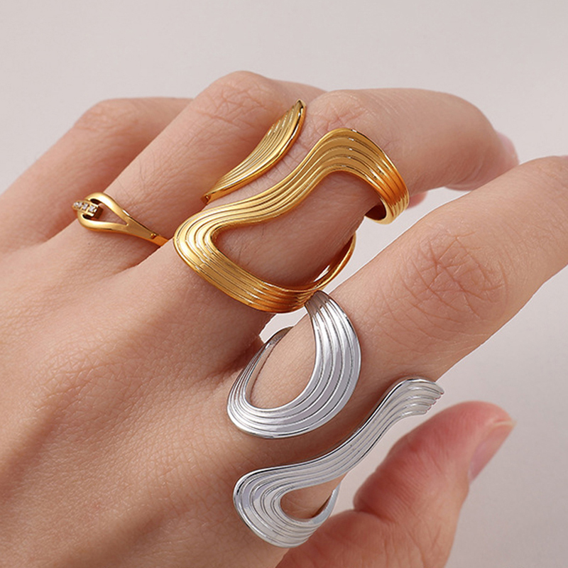 Stainless Steel Threaded Open Ring for Women Exquisite Simple Irregular Titanium Steel Ring Casual Trendy Versatile Wholesale
