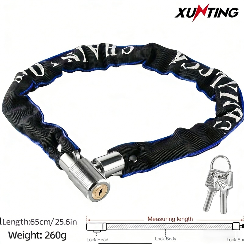 Bike Chain Lock 65cm 250g Ultra Lightweight Portable Anti-Theft Zinc Alloy Fabric Wrapped Bicycle Security Lock MTB Road Cycling