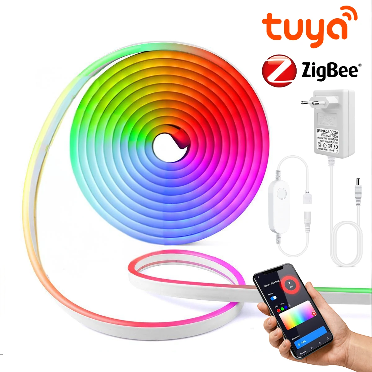 RGB LED Strip 3M 5M DC12V with Zigbee 3.0 Smart Controller Tuya APP Control Home Decoration Silica Gel Encapsulated Neon Lights lightify