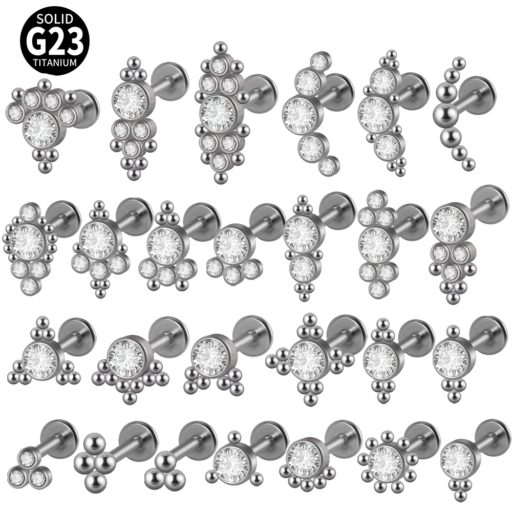 1piece ASTM F136 Titanium Labret Clear Crystal Cluster Earring Helix Tragus Cartilage Flat Base Ear Studs Piercing