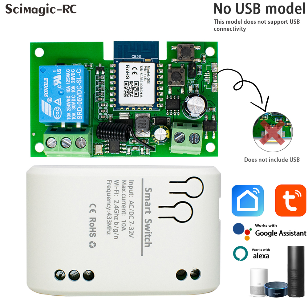 Tuya Smart Remote Control Wireless Wifi Motor Switch Module 7-32V 12V 24V 220V RF Receiver 10A Relay Work With Alexa Google Home