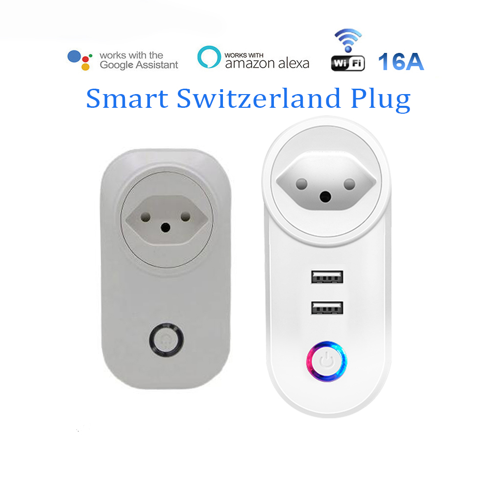 Wifi Switzerland Socket Wi-Fi Mobile Wireless SW Smart Plug 16A Tuya APP Remote Control Work For Alexa Home