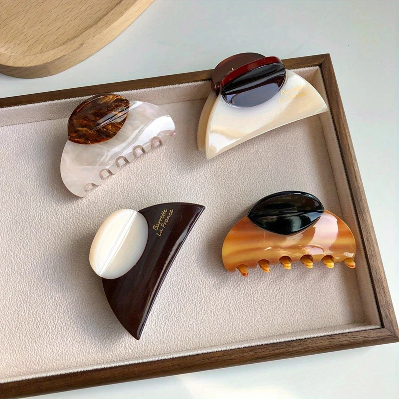 1pc Elegant Vintage French Hair Clip Two-tone Wood Grain Marbled Design Perfect For Casual Daily Dressing Cute Hair Clips New