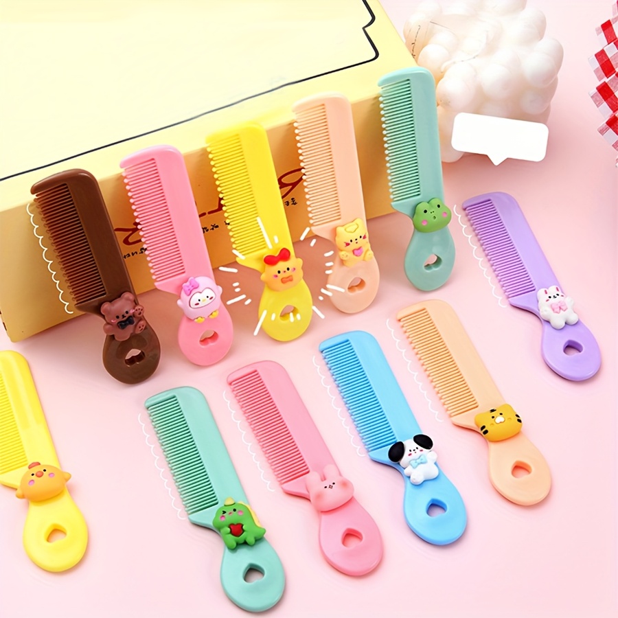 Kids Macaron Mini Comb, Portable Cute Cartoon Design, Rounded Teeth Gentle on Scalp, Essential Hairbrush for Baby Outings