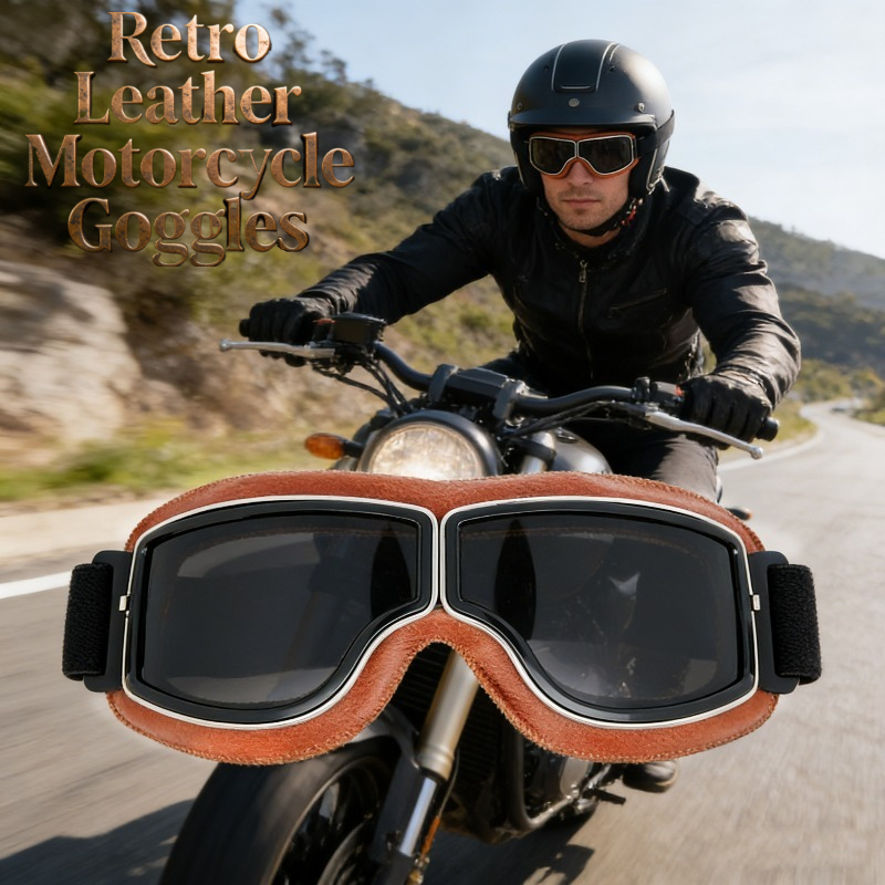 1 Pair Retro Leather Motorcycle Goggles UV Protection Windproof for Harley Riders, Vintage Aviator Style, Perfect for Riders
