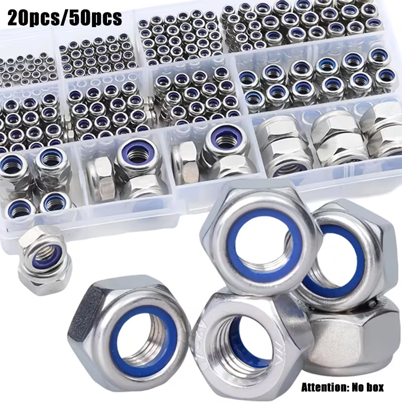 304 Stainless Steel Nylon Insert Hex Lock Nuts Kit, Metric M3-M12 Silver Locknut Set for Lock Washers & Industrial Fastening