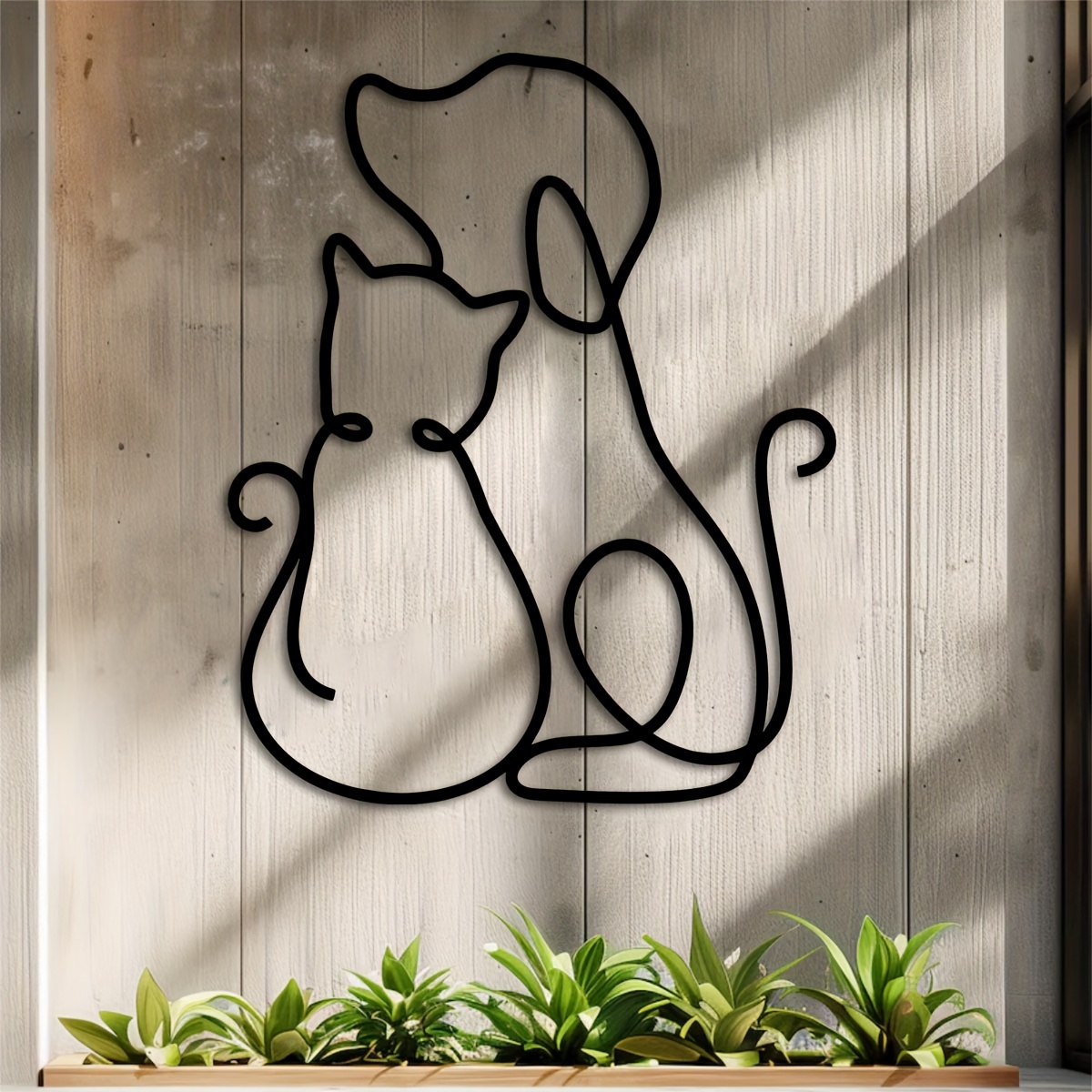1pc, Minimalist Abstract Metal Pet Wall Art, 12.5x15.7inch, Modern Line Drawing Dog and Cat Sculpture, Decorative Iron Mural