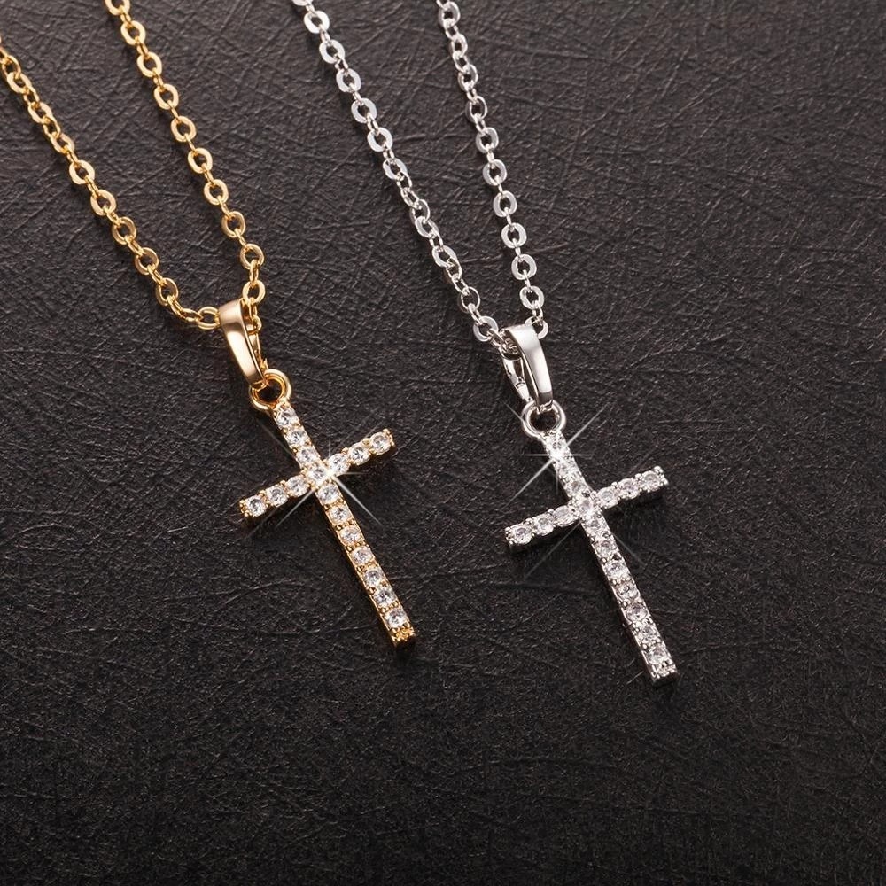Fashion Rhinestone Cross Necklaces Silver Gold Color Long Chain Simple Pendants for Women Men Zircon Jewelry pen gpt