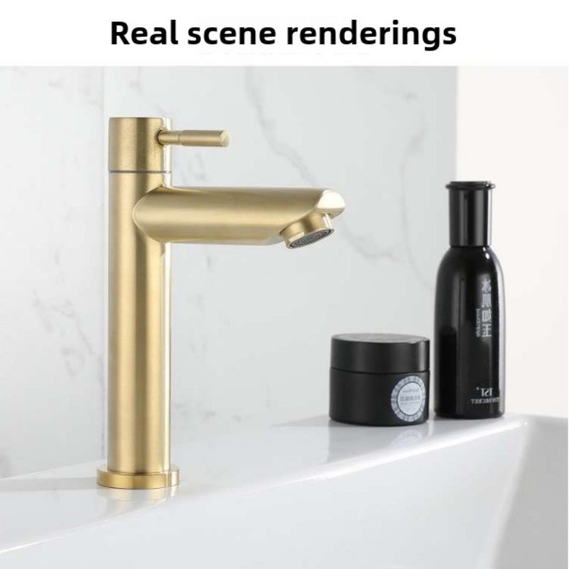 SUS304 stainless steel brushed gold single cold basin faucet bathroom counter basin faucet