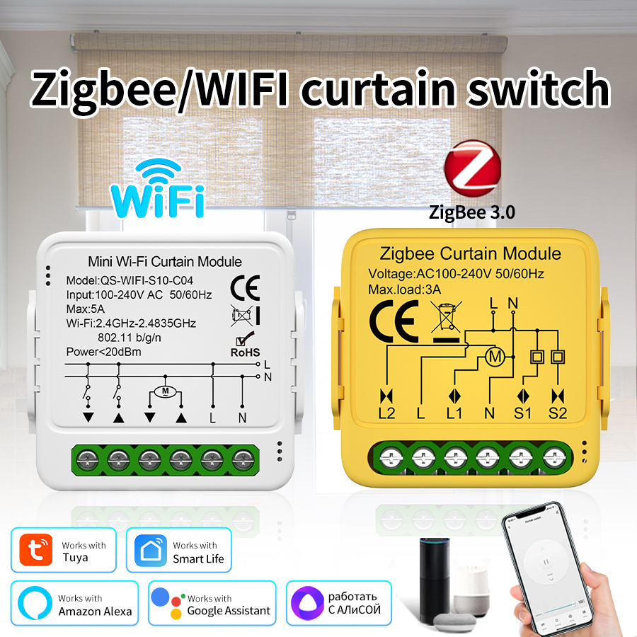 LoraTap Tuya Smart Life Curtain Blinds Roller Shutter Switch Relay Module App Remote Control Work with Alexa Assistant