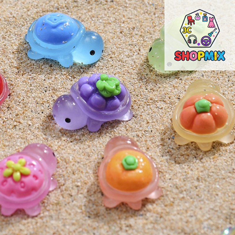 10Pcs Mini Resin Glowing Cartoon Fruit Turtle Small Ornament Doll House Scene Model Toys Play House Desktop Decorations