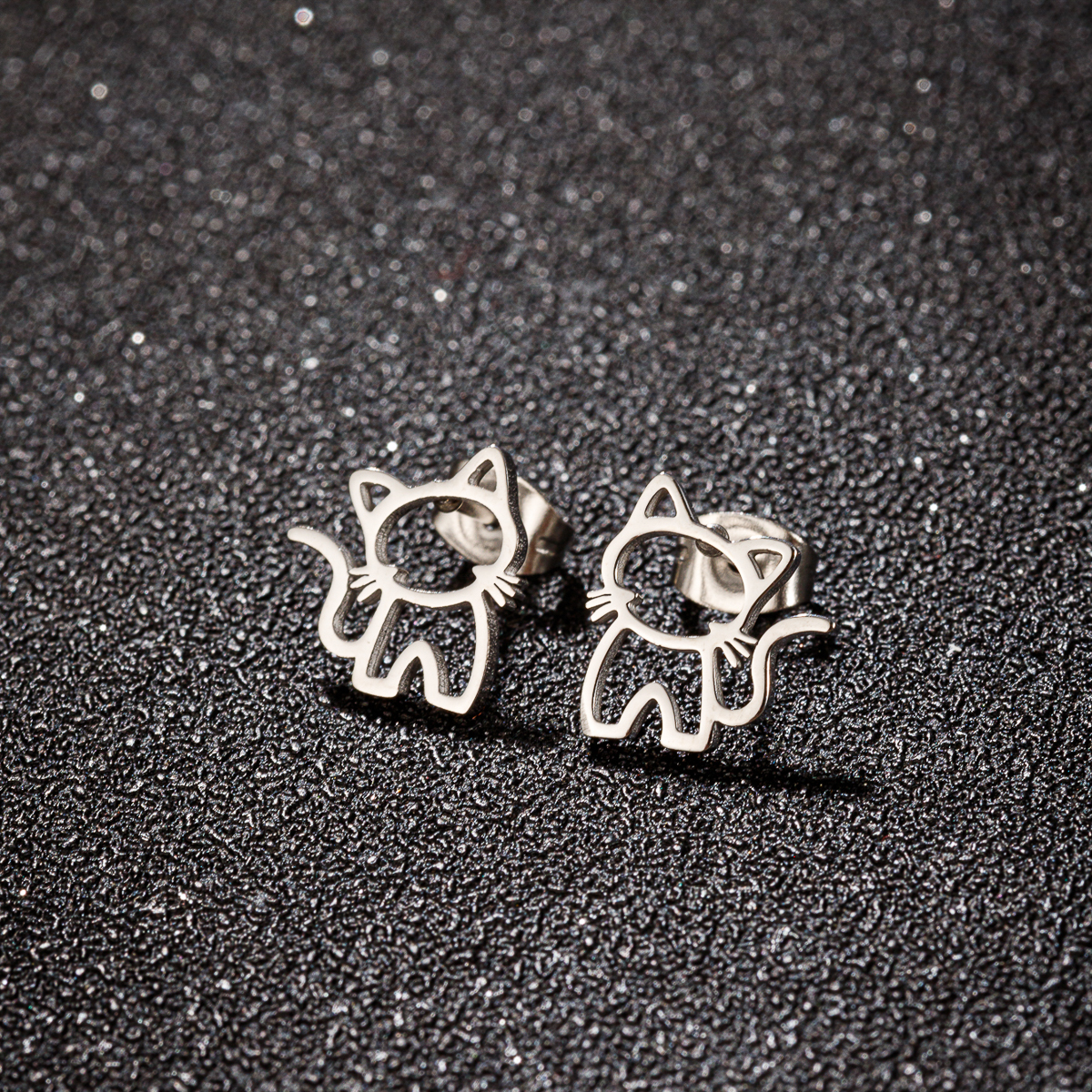 1 Pair Cute Cat Stainless Steel Stud Earrings for Mens Womens Punk Students Trend Fashion Small Ear Studs Jewelry