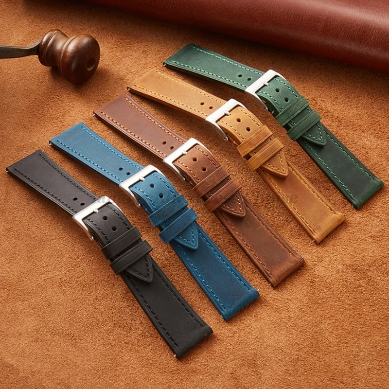 Quick Release Vintage Watch Strap 18mm 19mm 20mm 21mm 22mm Bracelet Black Brown Wrist Belt Stainless Steel Buckle Accessories