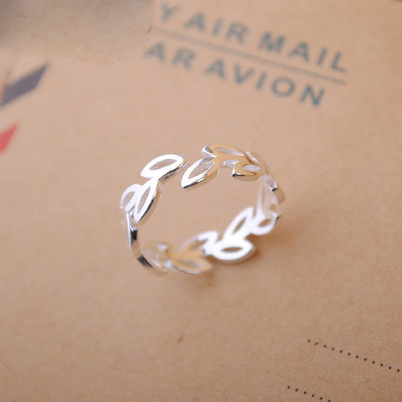 Bohemian Vintage Silver Color Leaf Rings For Women Elegant Female Adjustable Finger Ring Party Wedding Statement Jewelry