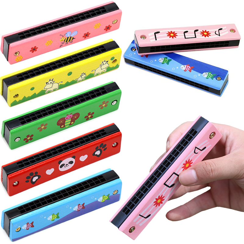 Wooden Harmonica Random 1/3/5 PCS Cute Cartoon Style Colorful Painted 16-Hole Harmonica Musical Instrument Boys Girls ZYF