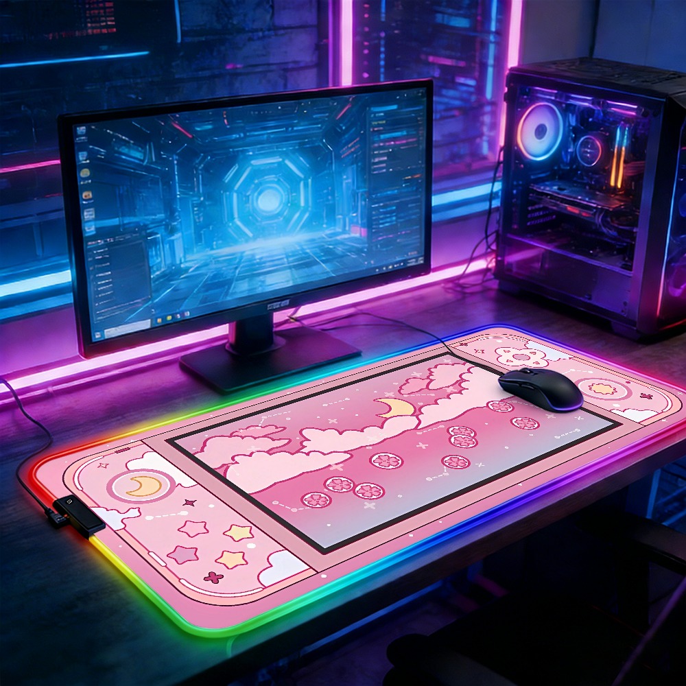 LED Lighting RGB Mouse Pad E-sports Game Keyboard Pad Table Mats Geometric Hexagons Laptop Accessories Mousepad Gamer Deskmat