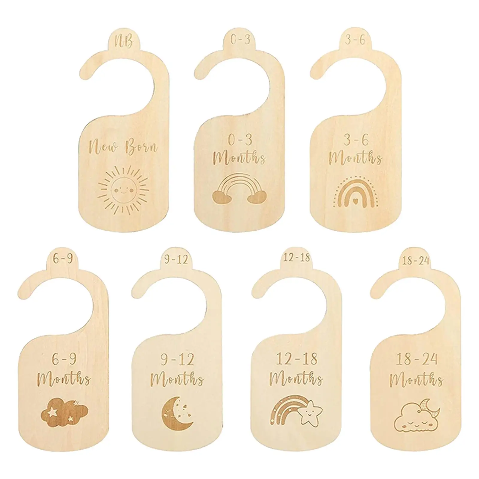 7pcs Set Wooden Baby Closet Dividers for Newborn 24 Months Bedroom Wardrobe Infant Clothes Organizers Clothes Size Divider Label