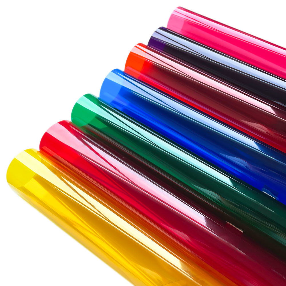 7pcs Bundle 7Colors Pack of Colorful Transparent Window Film Self Adhesive Glass Decoration Tint A4(20cm*30CM) Sample