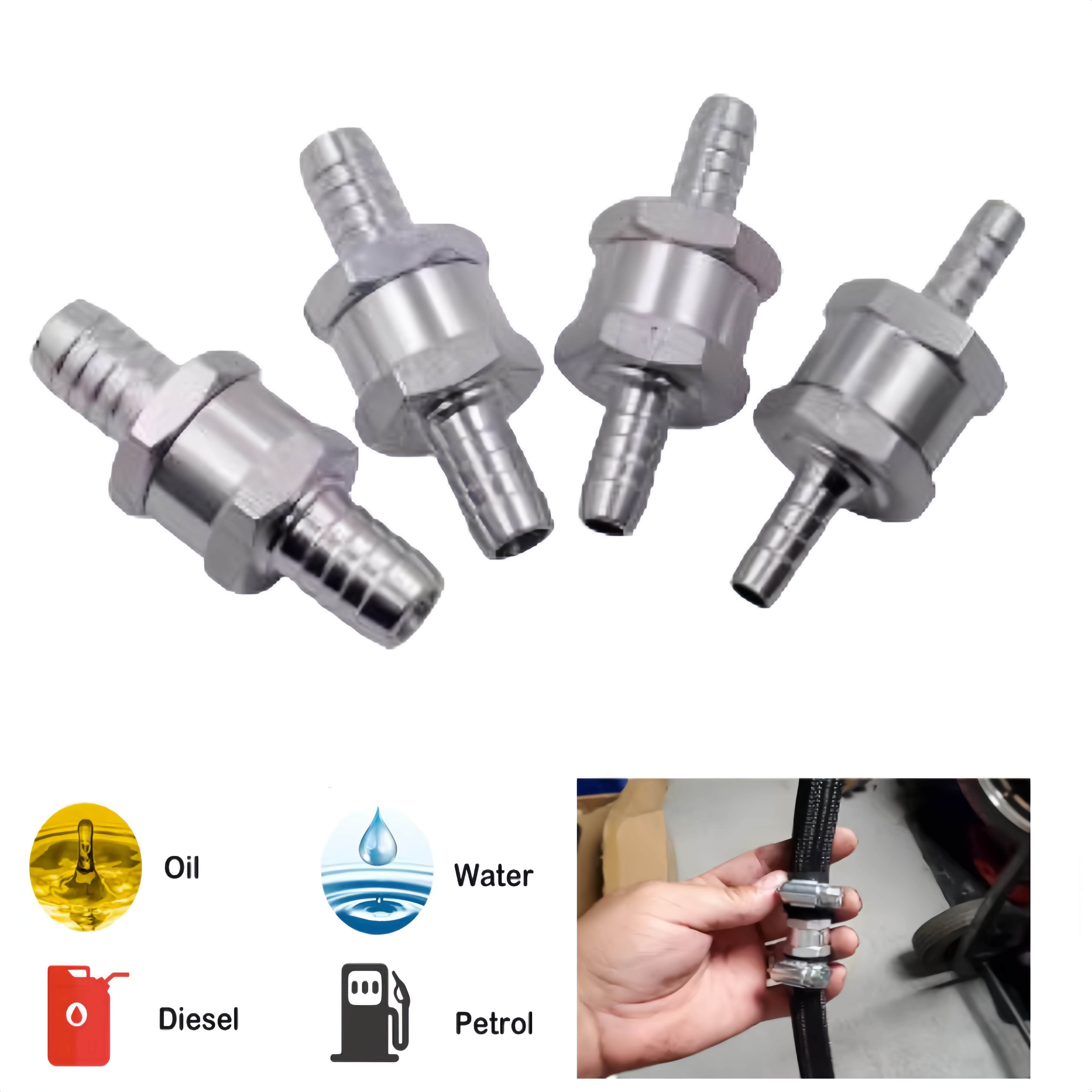 Universal Fuel Non Return Check Valve Aluminium Alloy 6mm 8mm 10mm for Peugeot Renault Marine Motorcycle Petrol Diesel