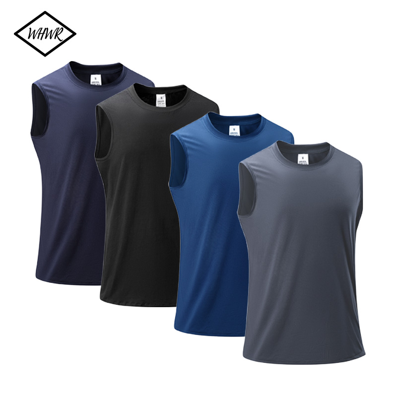 Men's Large Size Breathable Quick Dry Sleeveless Vest Round Neck Fitness Training Running Tank Top Summer Sports T-Shirt