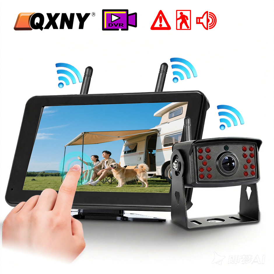 Wireless Rear View Backup Camera BSD Alarm Digital DVR Recorder 7 Inch Monitor Touch Screen for Truck/Trailer/Bus/RV/Van/Lorry
