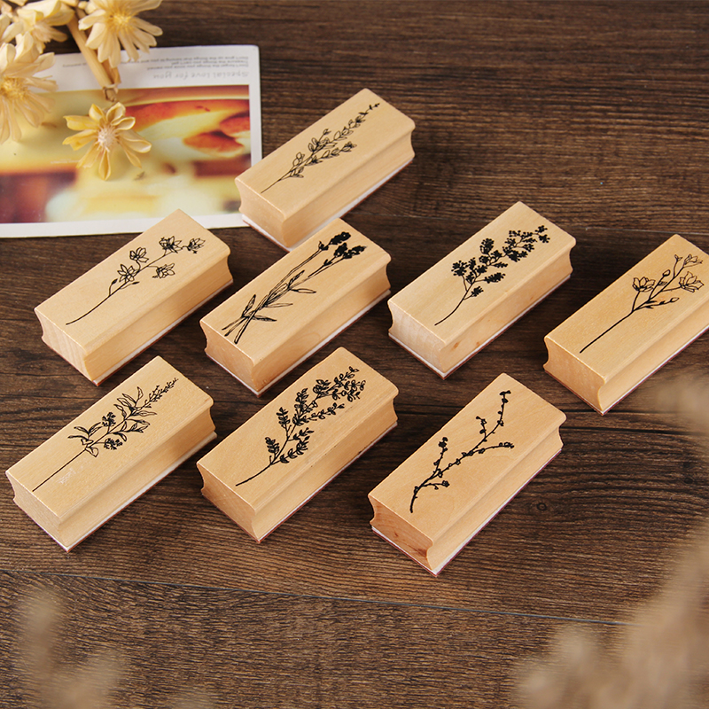 Retro Flower Plant Wooden Stamp Set Lavender & Eucalyptus Branch for Scrapbooking Card Making Junk Journal Decoration