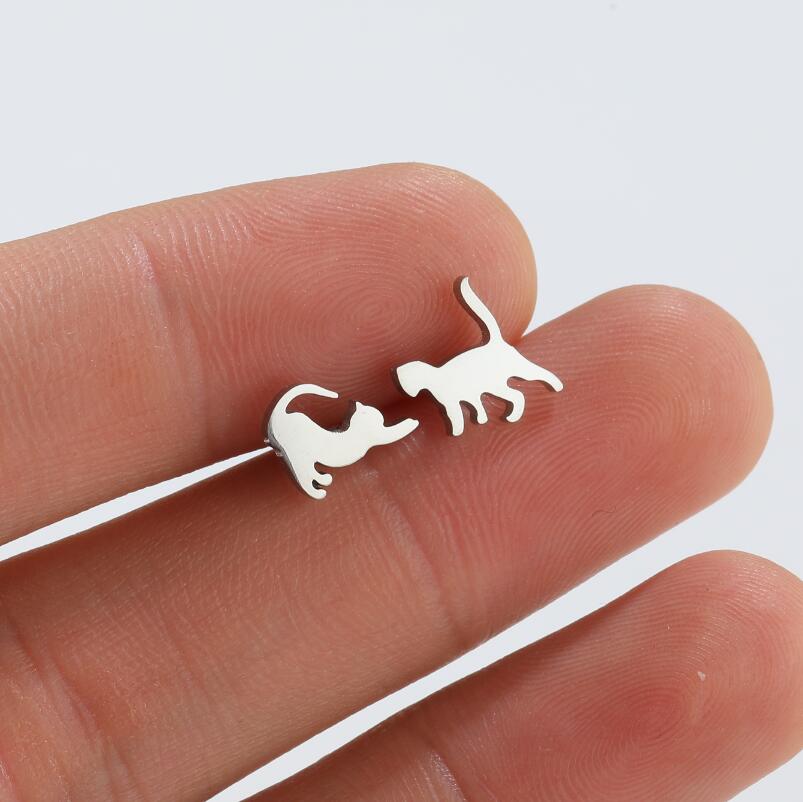 1Pair Small Stainless Steel Cat Earrings 2026 Minimalist Cute Kitten Animal Stud Earings Korea Style Girls Ear Jewelry Accessory
