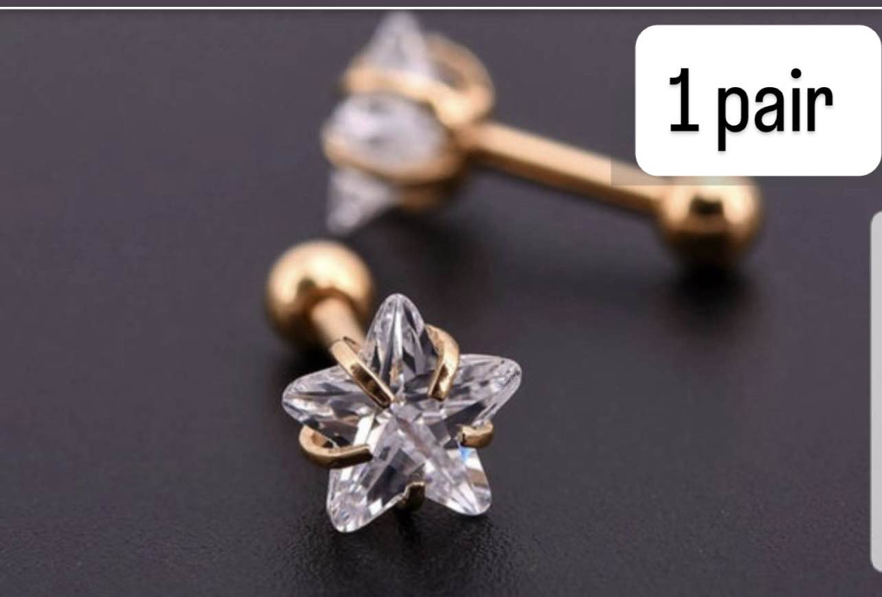 1- One 1 Pair Stainless steel Crystal Zircon Ear Studs Earrings For Women/Men