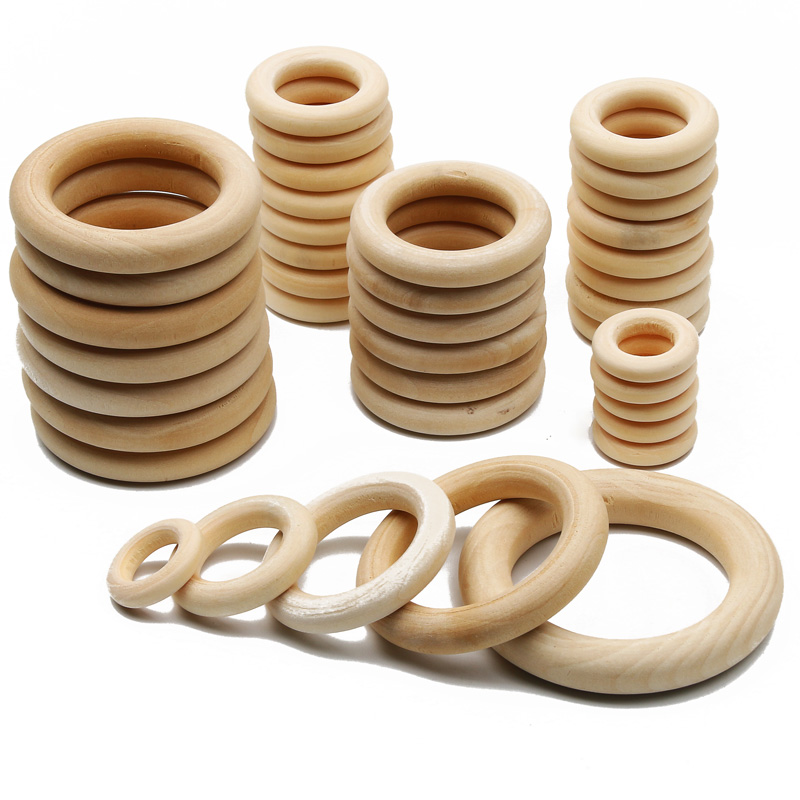 5/10/20/50pcs Unfinished Solid Wooden Rings 20-70MM Natural Wood Rings for Macrame DIY Crafts Ornaments Jewelry Making