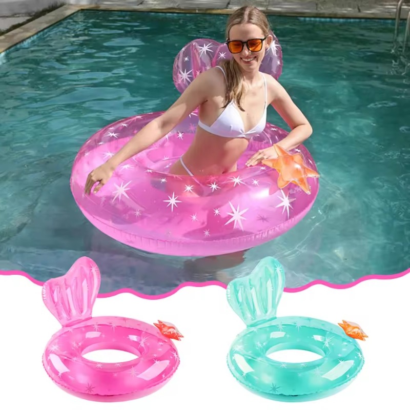 Clear Mermaid Inflatable Swimming Ring with Starfish Outddor Pool Beach Water Floaty Toy for Kids Adults Summer Water Equipment