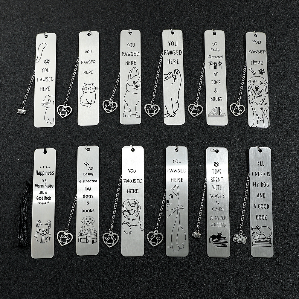 1pc Cute Cat Dog Club Stainless Steel Bookmarks Creative Metal Bookmarks for Dog and Cat Lovers Book Fans Bookworms Readers