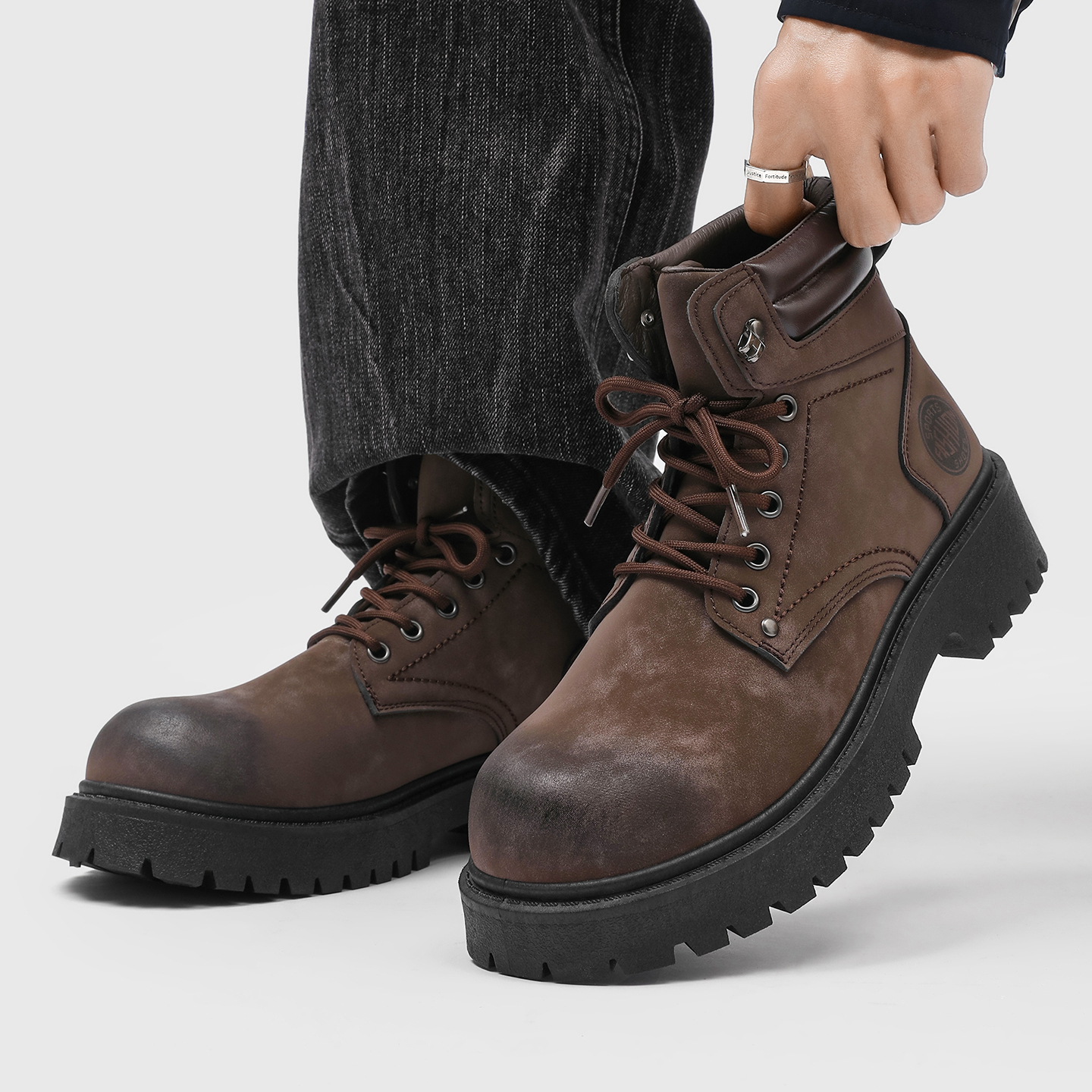 Men's 2025 New Autumn Mid-Top Derby Boots, Retro Thick-Soled Elevated Casual Shoes