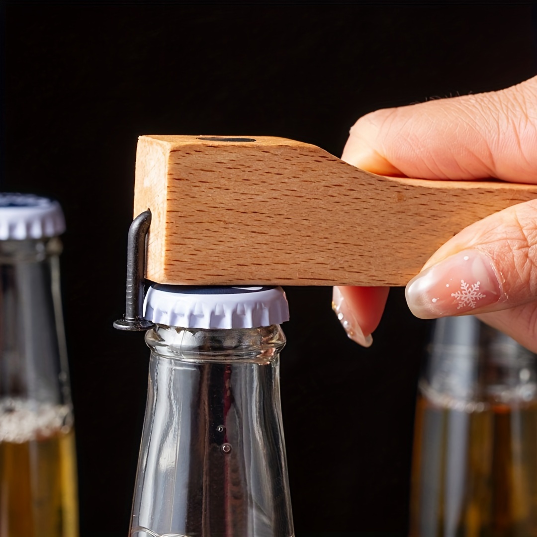 1PC Creative Bottle Opener, Solid Wood and Nail Design, Magnetic Lid Opener for Soda and Beverages