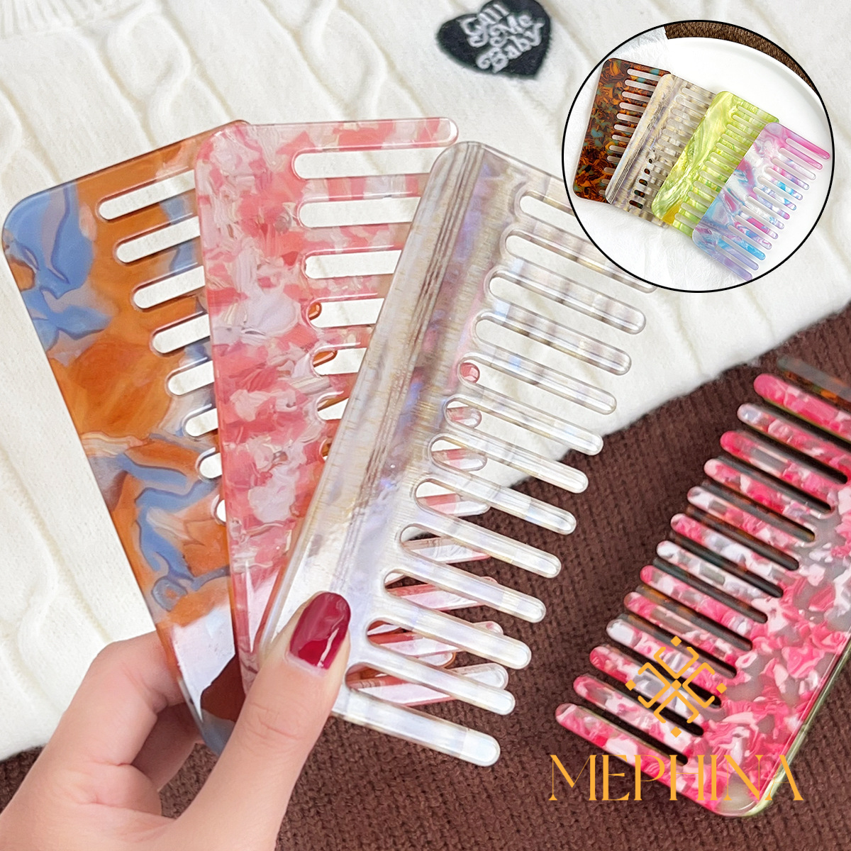 MEPHINA Hairstyling Tools Classy Hair Combs Marbling Combs Acetate Combs Floral Combs Colorful Hair Combs Accessories for Women