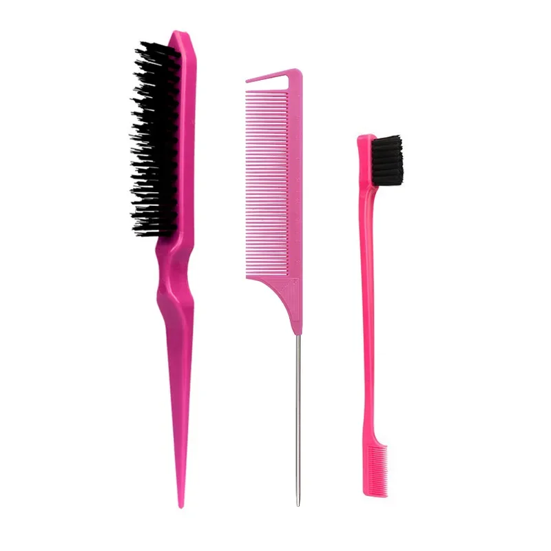 3-Piece Styling Teasing Comb Triple Teasing Comb Mouse Tail Comb Edge Brushing Hair Tail Tool Set, Special for Real Hair