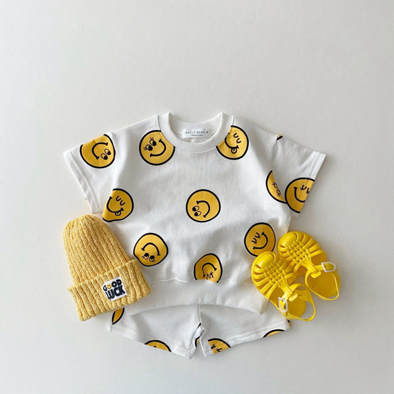 TZ21013 Children Clothing Set Summer&Spring Smile T shirt+Shorts for Newborn Baby Jogger Set 2 Pieces for Toddler Boys&Girls