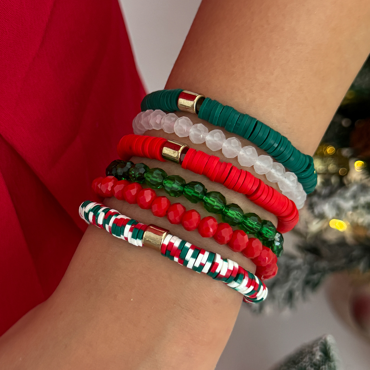 Salircon 6Pcs/set Y2K Polymer Clay Stackable Bracelets for Women Cute Charm Colored Adjustable Elastic Bangles Jewelry