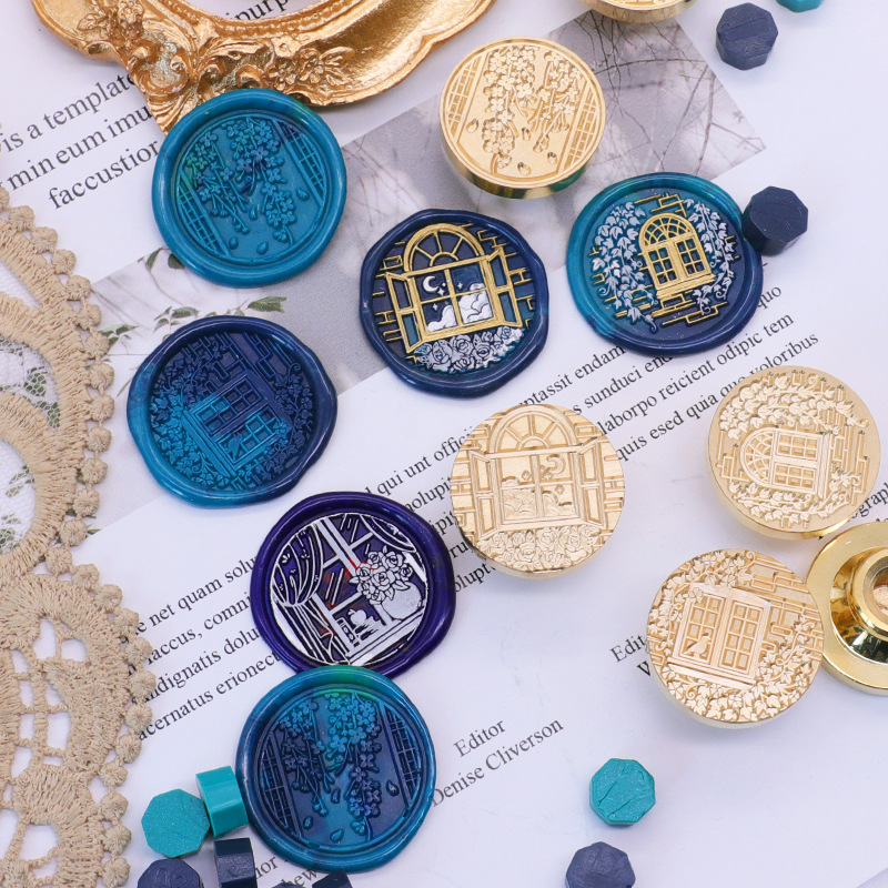 1pc 25MM Flower Window Series Fire Paint Seal Copper Head,Retro Wax Seal Stamp for Cards Envelopes Wedding Invitations