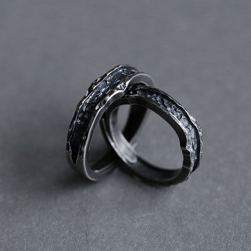 1 Pair New Trendy Abyss Couple Ring Simple Personality Cold Wind Ring Retro Old Student Men and Women Couple Ring Jewelry