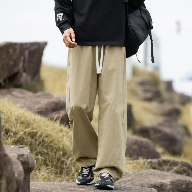 Mens Pure Cotton Loose Fit Straight Cargo Pants Outdoor 2025 Autumn Winter Trendy Comfortable Breathable Casual Pants Plus Size