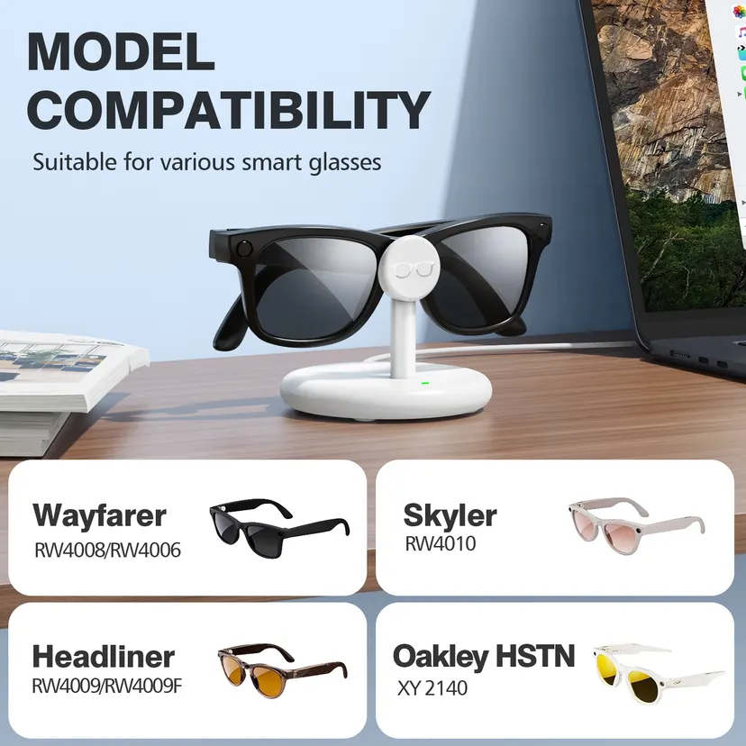 Charging Dock For Ray-Ban Meta Smart Glasses Wayfarer/Skyler/Headliner/Oakley HSTN Potable Travel USB-C Charge Stand