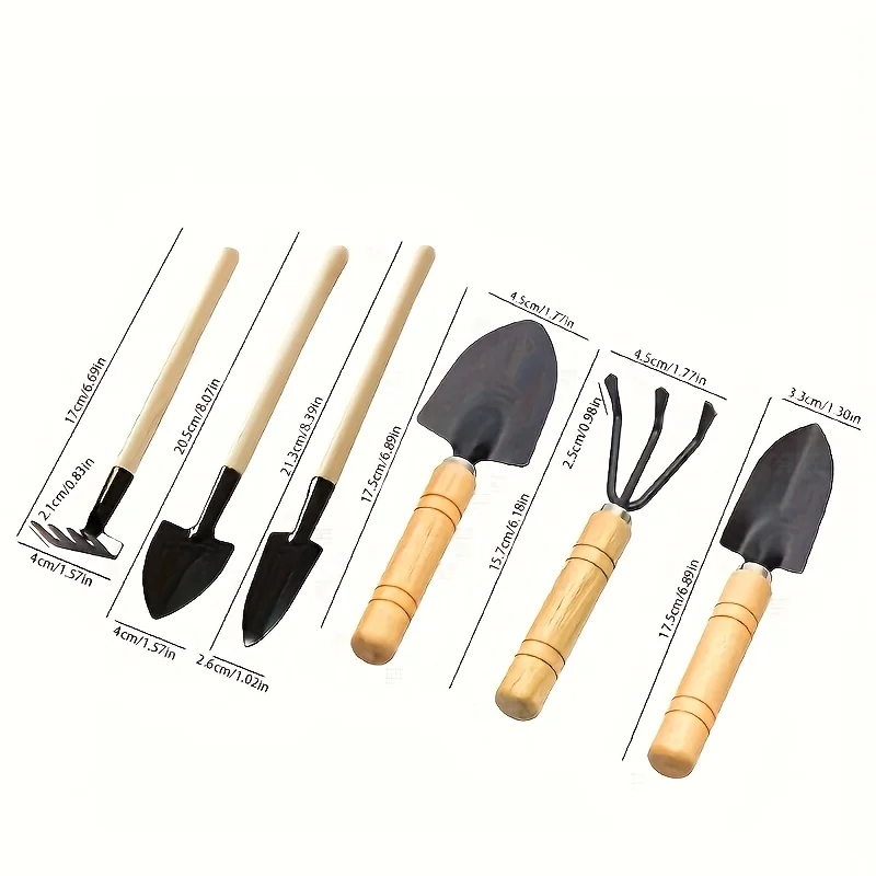 6+1pc Mini Garden Tool Set w/ Storage Bag, Durable Metal & Wood, Ergonomic Handles, Ideal for Planting Flowers, Succulents