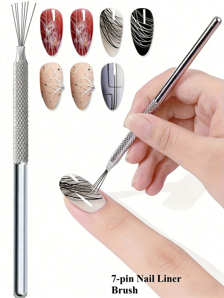 7-pin Nail Liner Nail Art Tools Stainless Steel Stripe Lines Nail Art Pens Bendable Pins Ultra-thin Line Nail Brush Gel Painting pen gpt