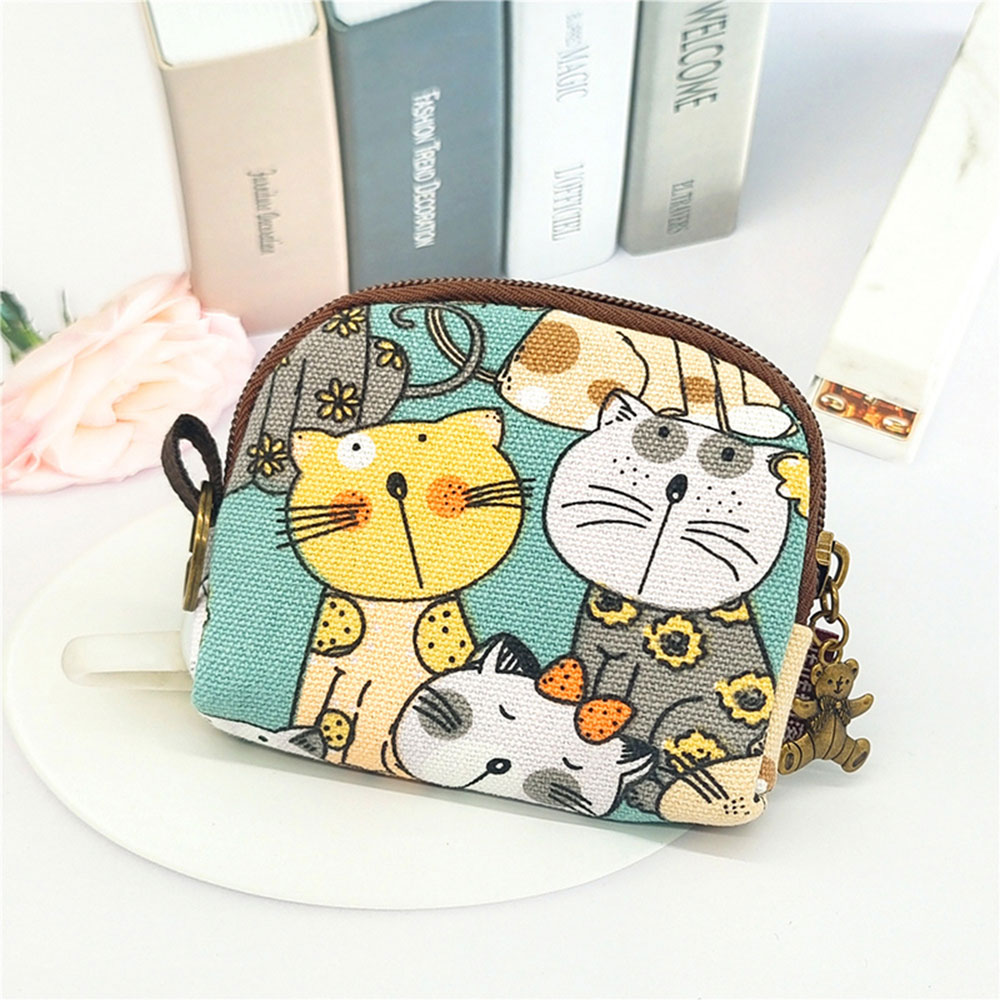 1Pc Japanese Style Semi Circle Zipper Mini Coin Purse Kawaii Cute Cartoon Multifunctional Storage Bag Printed Wallet Key Bag