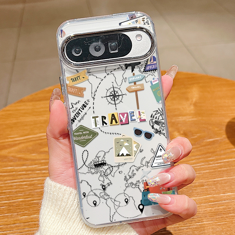 Travel Route Map Pattern Clear Phone Case For Pixel 10 9 8 Pro Pixel 9 10 Pro XL 7A 8A 9A Shockproof Soft TPU Back Cover