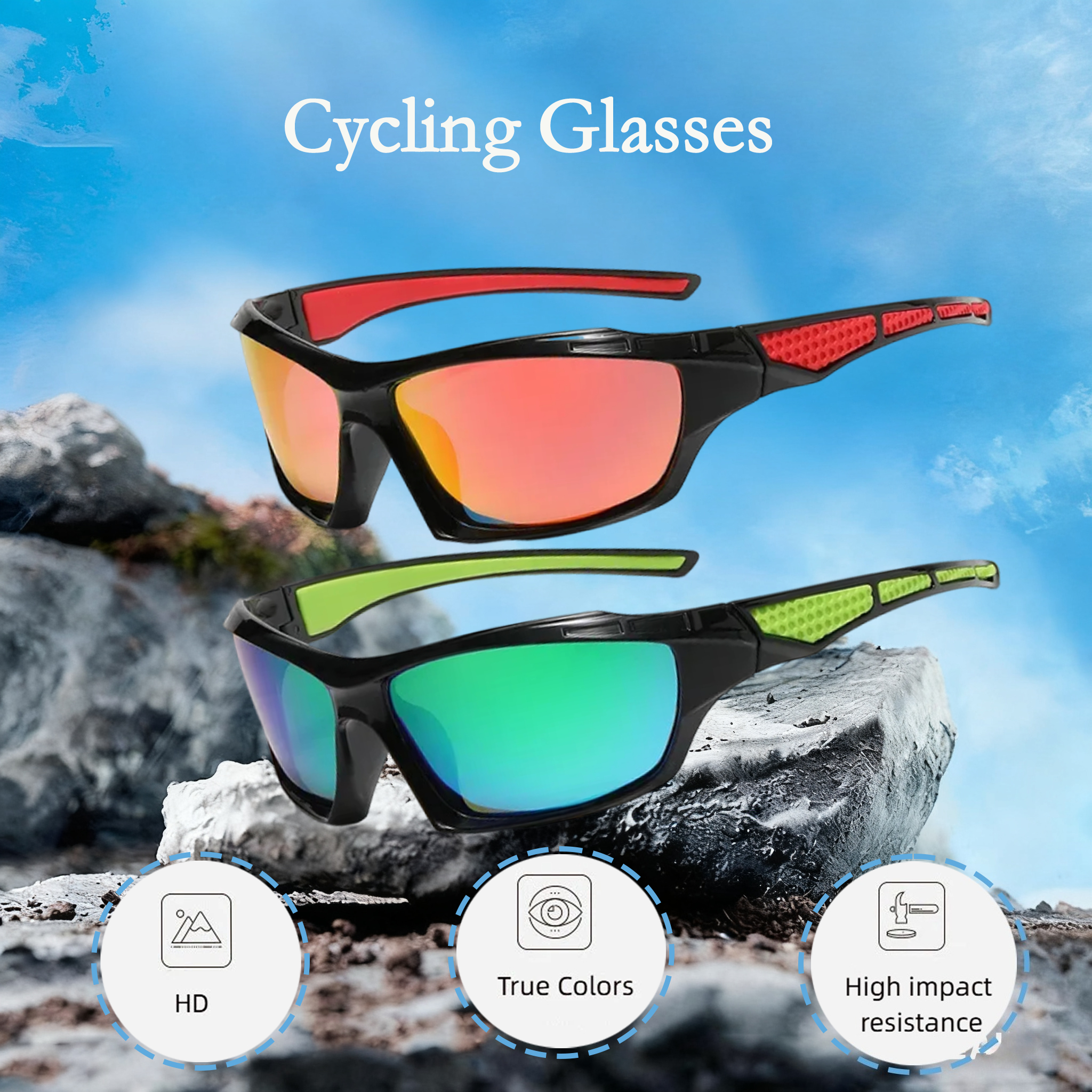 1/2pcs Fashion Cycling Glasses Large Frame Durable Outdoor Sports Glasses Night Vision HD Non-slip Women Men Eyewear