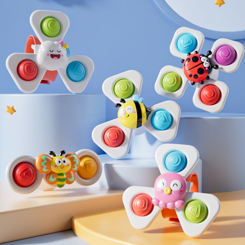 Suction Cup Spinning Cartoon Animal、Insects Spinner Toys Baby High Chair Window Gyro Stress Reliever Kids Bath Toys