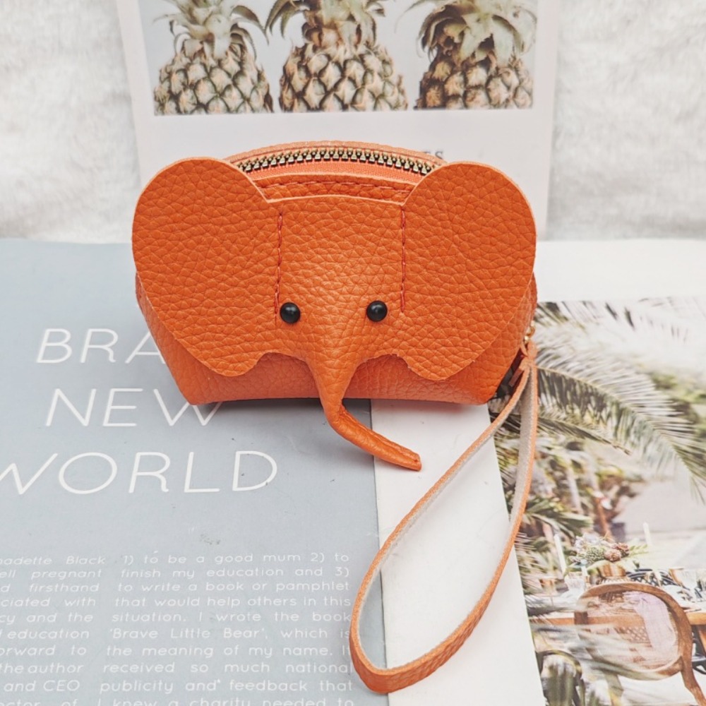 Cute PU Elephant Bag Hasp Zipper Clutch Solid Color Coin Purse Vintage with Loose Change Storage Card Bag Outgoing